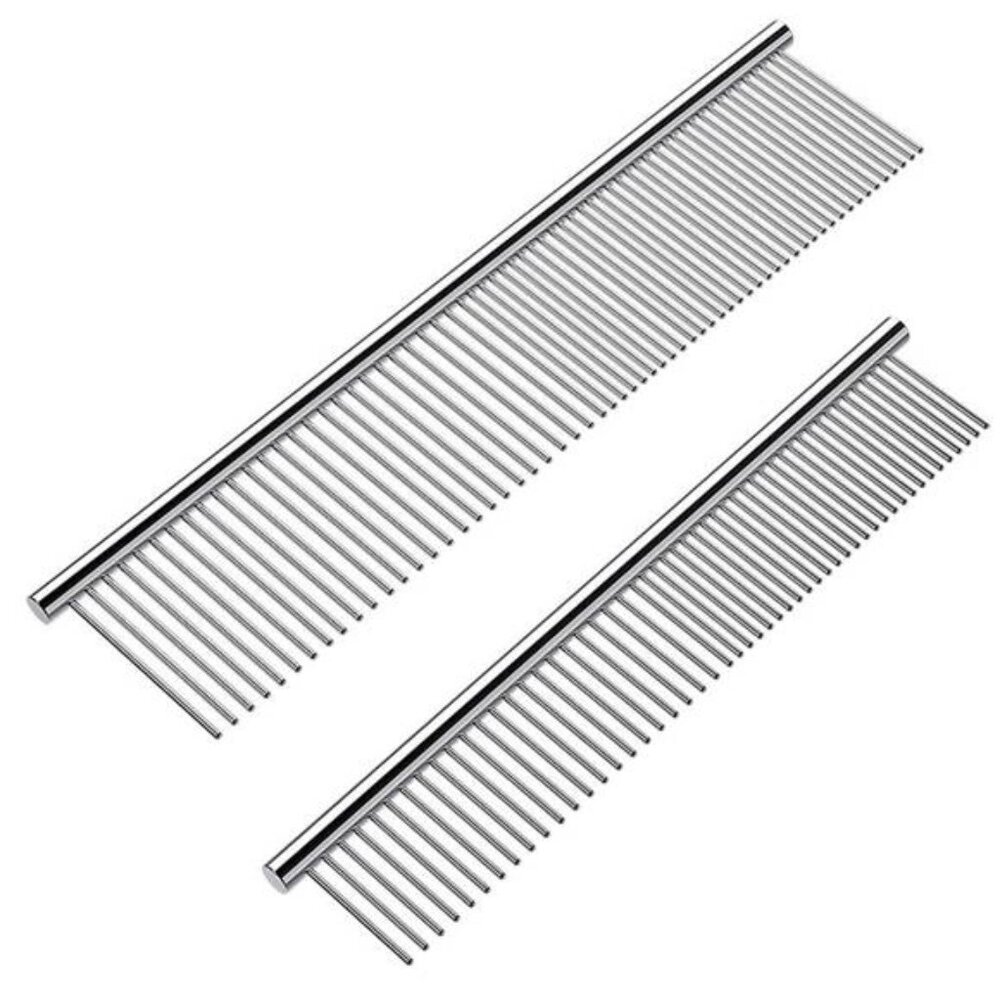 2 Pack Dog Combs with Rounded Ends Stainless Steel Teeth